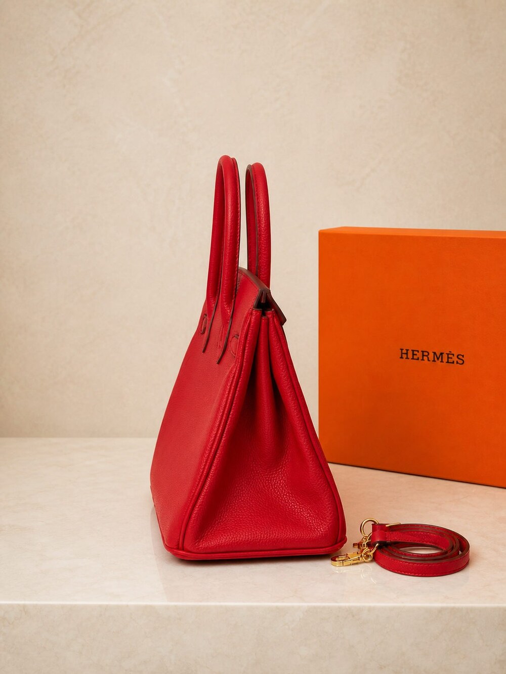Hermes Birkin Handbag in Rouge Casaque Togo with Gold Hardware - Picture 2 of 9